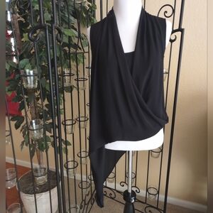 BCBGMaxAzria Black Asymmetrical Drape Sleeveless Blouse